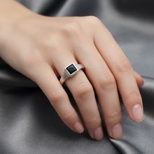 Load image into Gallery viewer, Black Square Onyx Open Ring, Sterling Silver