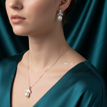 Load image into Gallery viewer, Freshwater Whale Tail & Drop Pearl Set, Sterling Silver