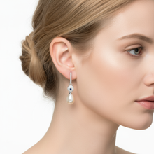 Load image into Gallery viewer, Blue Crystal & Freshwater Pearl Bridal Earrings, Sterling Silver