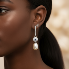 Load image into Gallery viewer, Blue Crystal & Freshwater Pearl Bridal Earrings, Sterling Silver