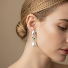 Load image into Gallery viewer, Green Crystal & Freshwater Pearl Oval Earring, Sterling Silver