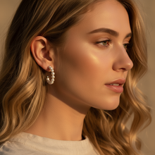 Load image into Gallery viewer, Bead Pearl Hoops Earrings, Sterling Silver