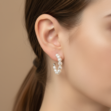 Load image into Gallery viewer, Bead Pearl Hoops Earrings, Sterling Silver