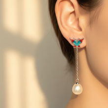 Load image into Gallery viewer, Freshwater Pearl & Enamel Earrings, Sterling Silver