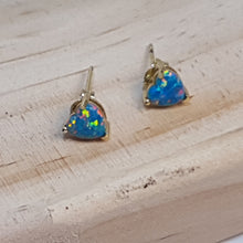 Load image into Gallery viewer, Created Heart Opal Stud Earrings, Sterling Silver