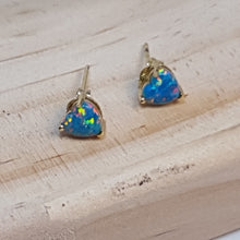 Load image into Gallery viewer, Created Heart Opal Stud Earrings, Sterling Silver