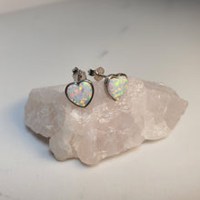Load image into Gallery viewer, Created Heart Opal Earrings, Sterling Silver