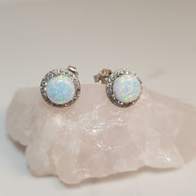 Load image into Gallery viewer, Round Created Opal stud Earrings, Sterling Silver