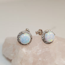 Load image into Gallery viewer, Round Created Opal stud Earrings, Sterling Silver