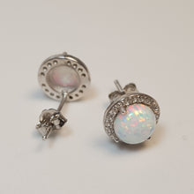 Load image into Gallery viewer, Round Created Opal stud Earrings, Sterling Silver