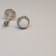 Load image into Gallery viewer, Round Created Opal stud Earrings, Sterling Silver