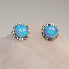 Load image into Gallery viewer, Round Created Opal stud Earrings, Sterling Silver