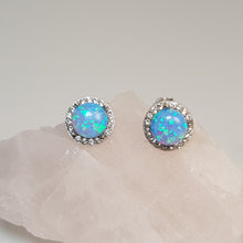 Load image into Gallery viewer, Round Created Opal stud Earrings, Sterling Silver