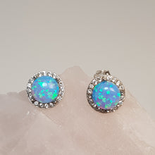 Load image into Gallery viewer, Round Created Opal stud Earrings, Sterling Silver
