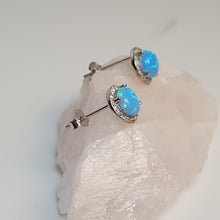 Load image into Gallery viewer, Round Created Opal stud Earrings, Sterling Silver
