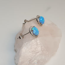 Load image into Gallery viewer, Round Created Opal stud Earrings, Sterling Silver