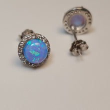 Load image into Gallery viewer, Round Created Opal stud Earrings, Sterling Silver