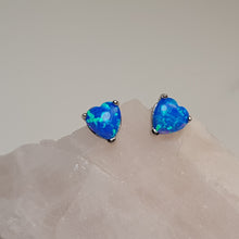 Load image into Gallery viewer, Blue Created Opal Stud Earrings, Sterling Silver