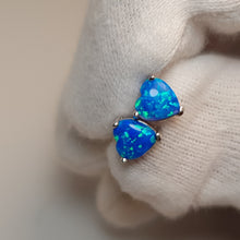 Load image into Gallery viewer, Blue Created Opal Stud Earrings, Sterling Silver