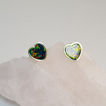 Load image into Gallery viewer, Created Heart Opal Earrings, Sterling Silver