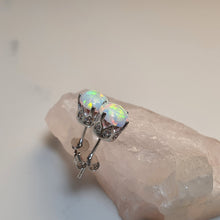 Load image into Gallery viewer, Round Created White Opal Stud Earring, Sterling Silver