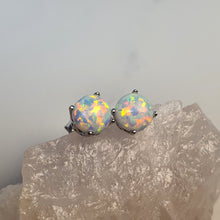 Load image into Gallery viewer, Round Created White Opal Stud Earring, Sterling Silver