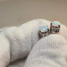 Load image into Gallery viewer, Round Created White Opal Stud Earring, Sterling Silver
