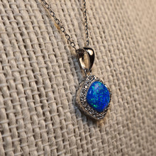 Load image into Gallery viewer, Created Diamond Opal Necklace , Sterling Silver