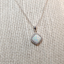 Load image into Gallery viewer, Created Diamond Opal Necklace , Sterling Silver