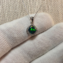 Load image into Gallery viewer, Created Diamond Opal Necklace , Sterling Silver