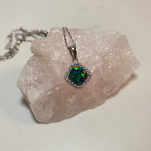 Load image into Gallery viewer, Created Diamond Opal Necklace , Sterling Silver