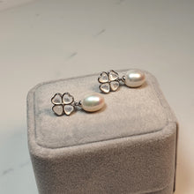 Load image into Gallery viewer, Floral Mother Of Pearl & Drop Pearl Earrings, Sterling Silver