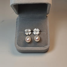 Load image into Gallery viewer, Floral Mother Of Pearl & Drop Pearl Earrings, Sterling Silver