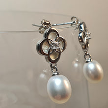 Load image into Gallery viewer, Freshwater Drop Pearl Floral Earring, Sterling Silver