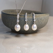 Load image into Gallery viewer, Freshwater Drop Pearl Necklace & Earrings Set, Sterling Silver