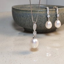 Load image into Gallery viewer, Freshwater Drop Pearl Necklace & Earrings Set, Sterling Silver