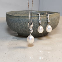 Load image into Gallery viewer, Freshwater Drop Pearl Necklace & Earrings Set, Sterling Silver