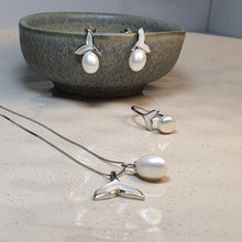 Load image into Gallery viewer, Freshwater Whale Tail & Drop Pearl Set, Sterling Silver