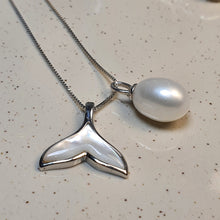 Load image into Gallery viewer, Whale Tail Mother of Pearl & Freshwater Pearl Set, Sterling silver