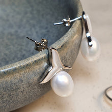 Load image into Gallery viewer, Freshwater Whale Tail & Drop Pearl Set, Sterling Silver