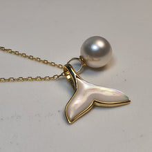 Load image into Gallery viewer, Akoya Pearl & Whale Tail Pendant + Chain, 18K Yellow Gold