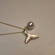 Load image into Gallery viewer, Akoya Pearl & Whale Tail Pendant + Chain, 18K Yellow Gold