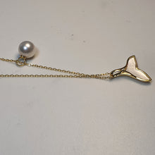 Load image into Gallery viewer, Akoya Pearl & Whale Tail Pendant + Chain, 18K Yellow Gold