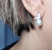 Load image into Gallery viewer, Mother of Pearl Whale_tail Stud Earrings, Sterling Silver