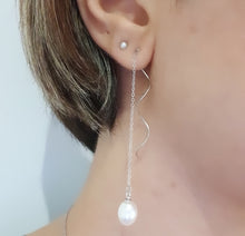 Load image into Gallery viewer, Freshwater Drop Pearl Thread Earrings, Sterling Silver