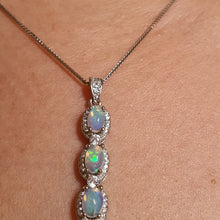 Load image into Gallery viewer, Floating Three Natural Opal Pendant, Sterling Silver