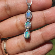 Load image into Gallery viewer, Floating Three Natural Opal Pendant, Sterling Silver