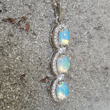 Load image into Gallery viewer, Floating Three Natural Opal Pendant, Sterling Silver
