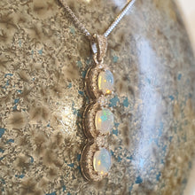 Load image into Gallery viewer, Floating Three Natural Opal Pendant, Sterling Silver