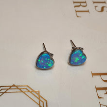 Load image into Gallery viewer, Created Heart Opal Earrings, Sterling Silver
